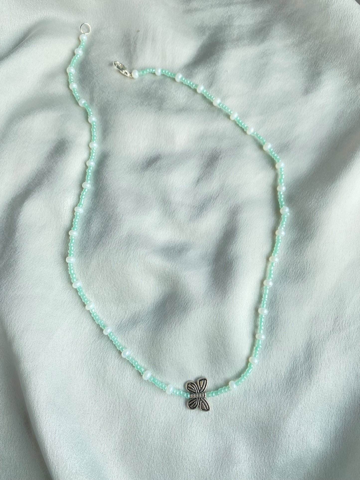Teal butterfly necklace